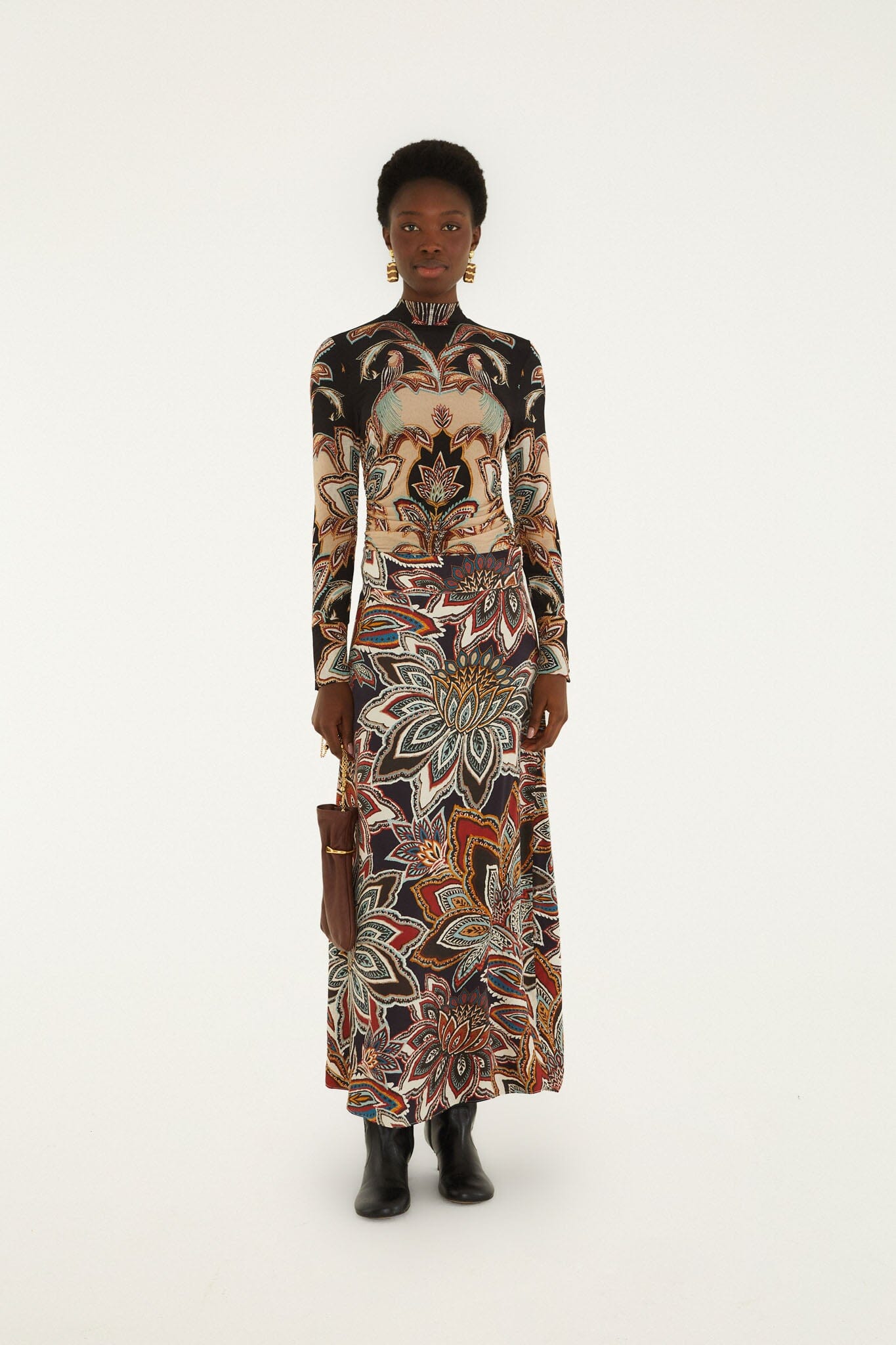 Tapestry Flowers Maxi Skirt- Beige