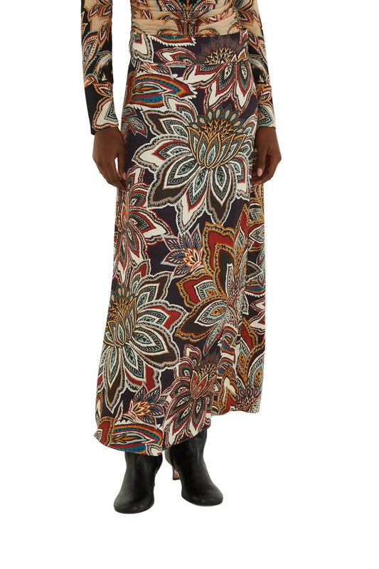 Tapestry Flowers Maxi Skirt- Beige