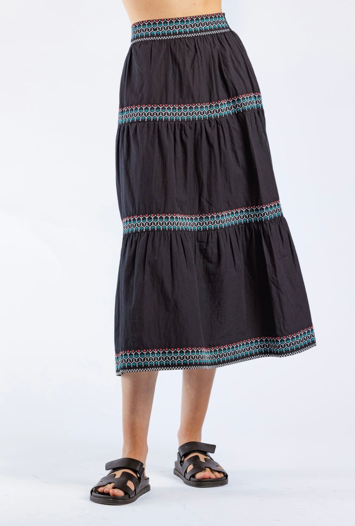Riya Tiered Maxi Skirt- Black