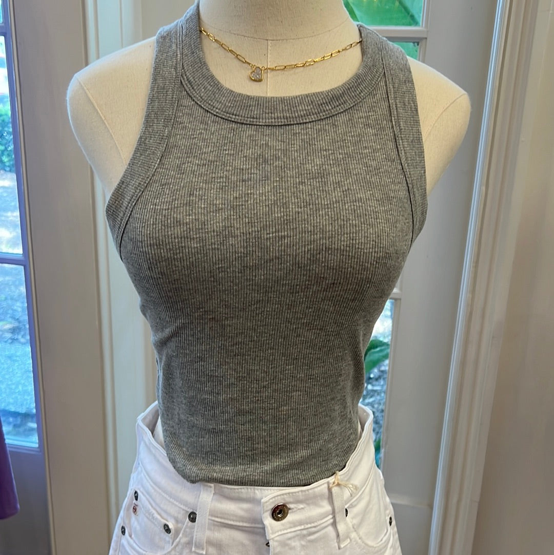 Annika Crop Tank- Heathered Grey
