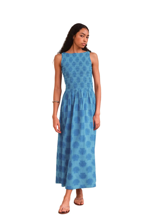 Corina Smocked Shell Dress- Blue