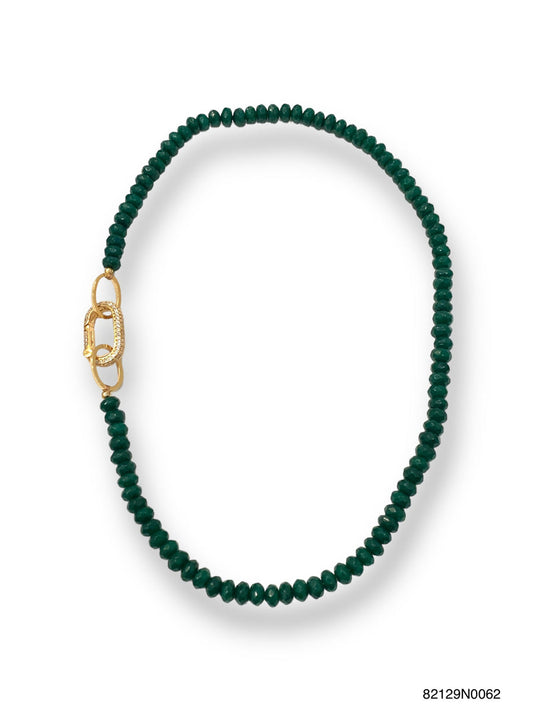Olympia semi precious short necklace with charm holder- Green Onyx