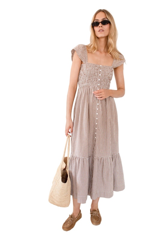 Celine Dress- Mocha Gingham