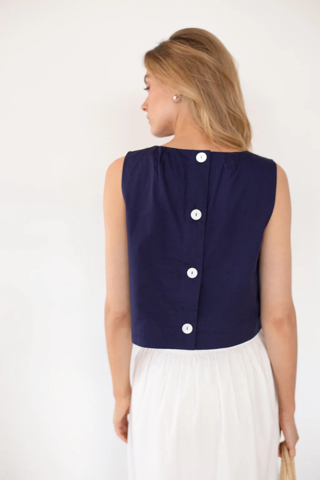 Josie Button Back Tank- Navy