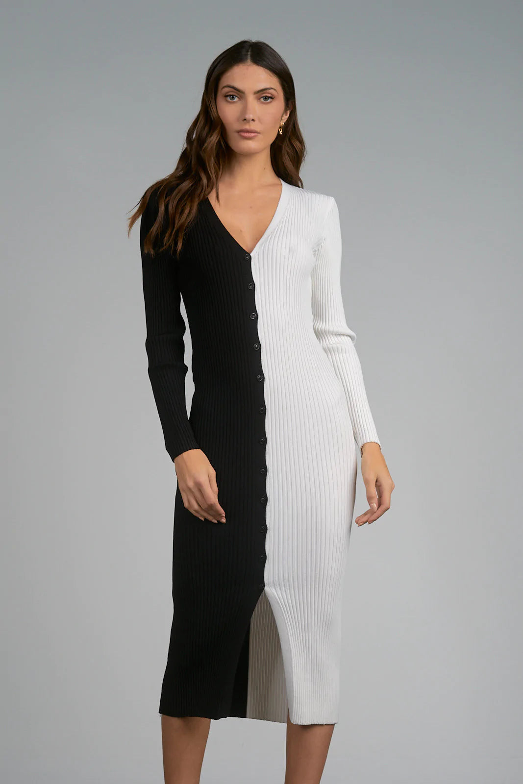 Colorblock Sweater Dress- Black/White
