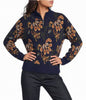 Jacquard Print Half Zip Sweater- Dark Denim