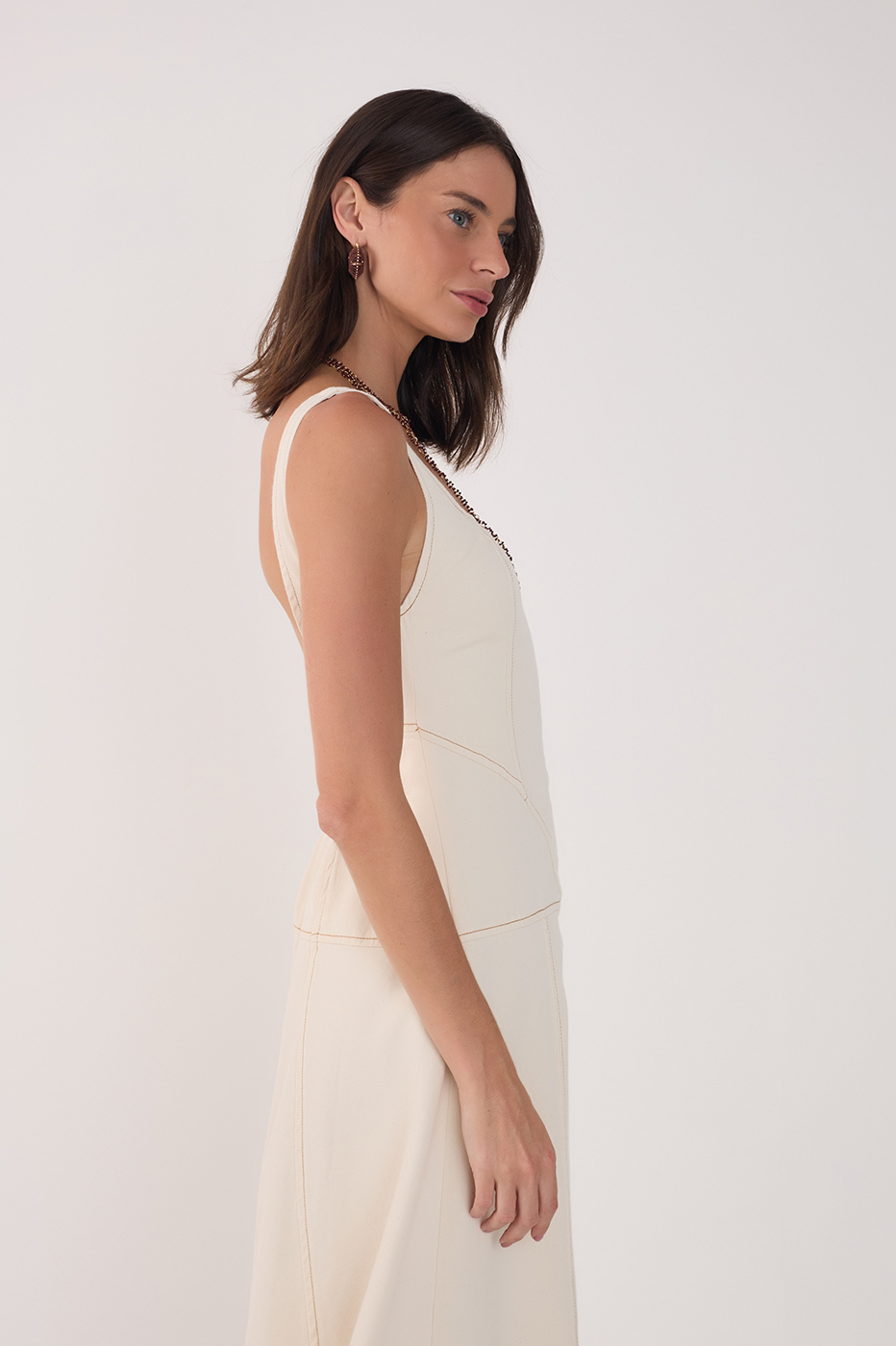 Topstitch Midi Dress- Off White