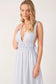 Blue Lurex Stripes Ruched Cotton Maxi Dress