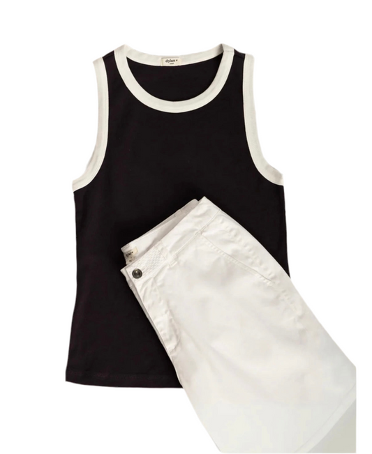Contrast Rib Tank- Black/White