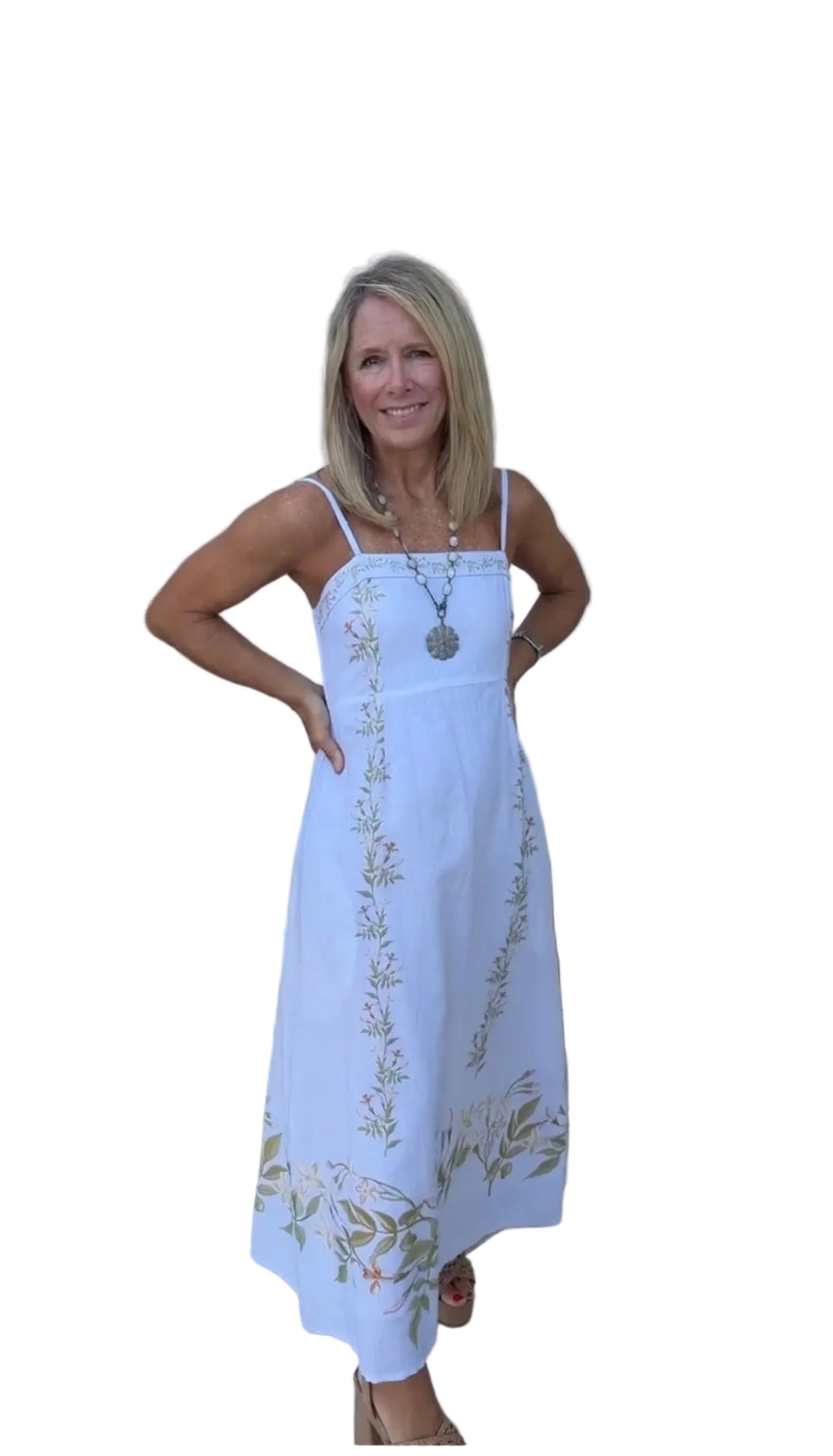 Cleo Printed Tank Midi Dress- Ivory Vine