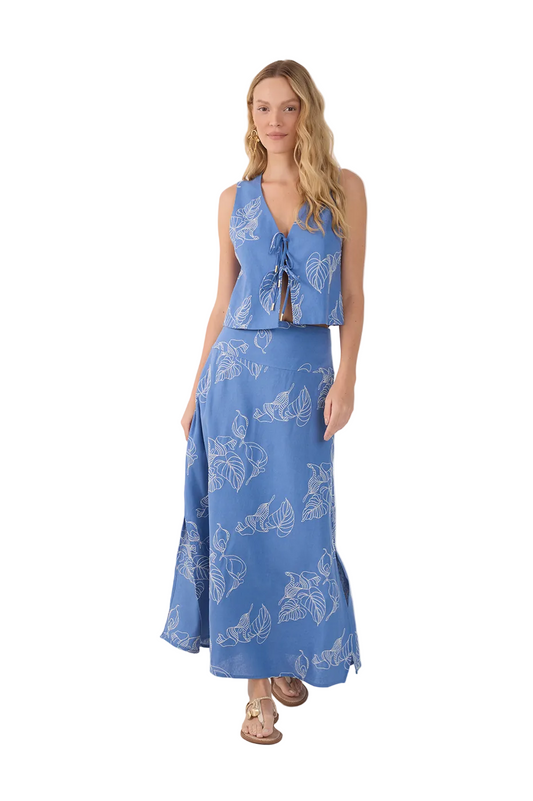 Calla Embroidered Maxi Skirt- Blue