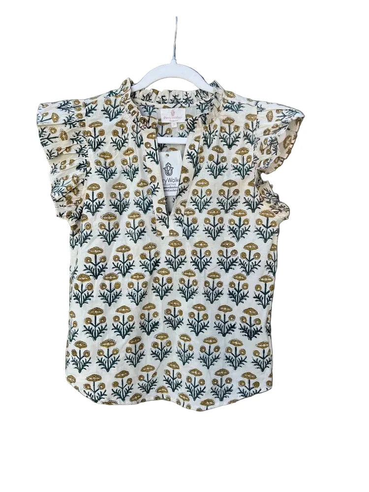 Virginia Printed Top- Mustard White