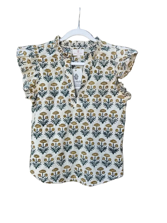 Virginia Printed Top- Mustard White