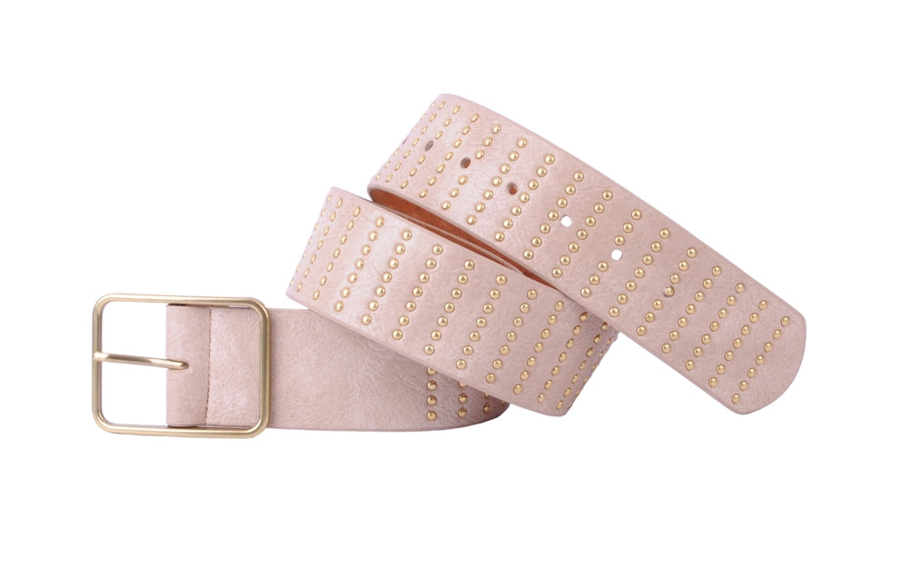 Stud Covered Leather Belt- Linen