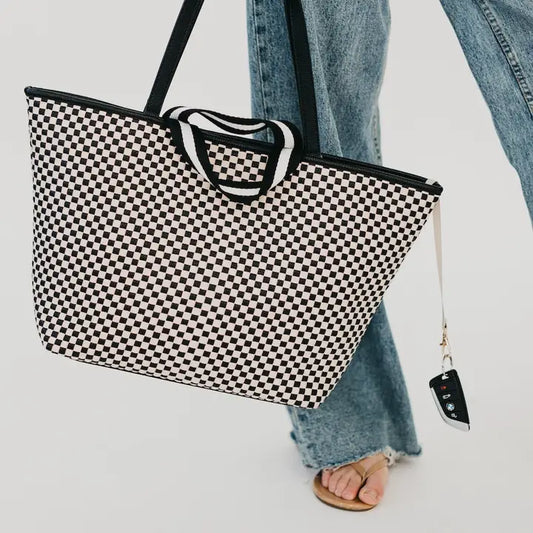 Woven Tiffany Organizer Tote Bag- Black/White