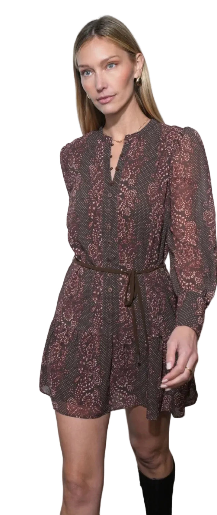 London Belted Mini Dress- Brown