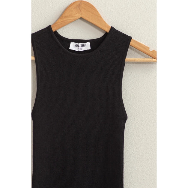 Ribbed Sleeveless Tank- Black