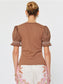 Puff Sleeve Ribbed Knit Top- brown