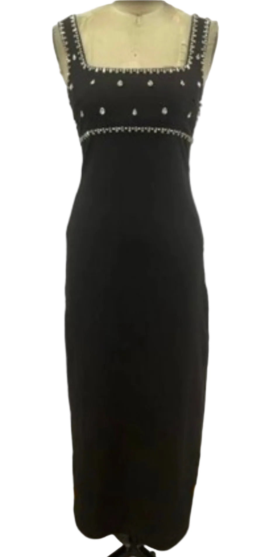 Sleeveless Embellished Midi Dress- Black