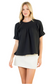 Short Sleeve Pleated Neck Top- Black