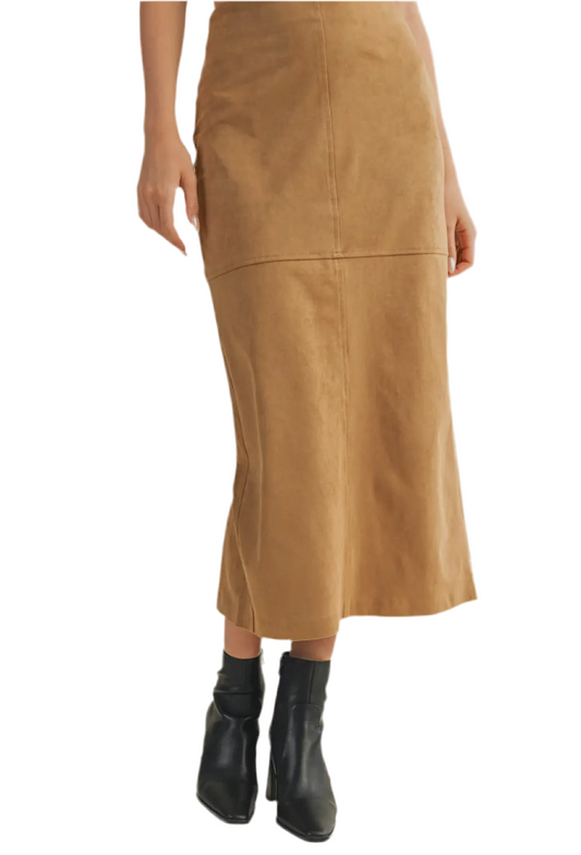 Suede skirt with back slit- Tan