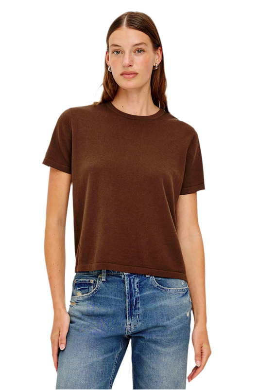 Cotton Cashmere Short Sleeve Sweater- Espresso