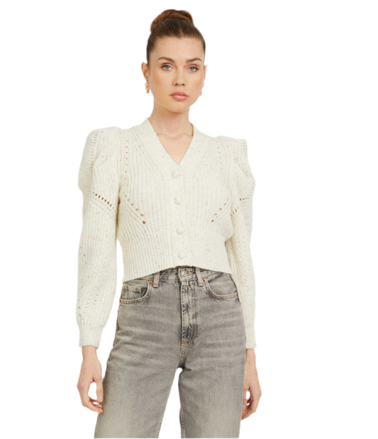 Audra Puff Shoulder Sweater- Antique White