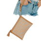 Veda Woven Crossbody and Clutch Bag- Checkered Tan