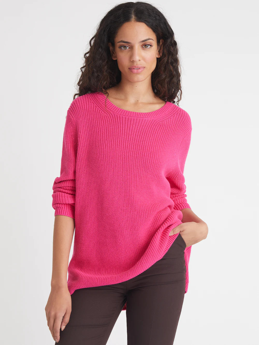 Emma Crewneck Shaker Sweater- Fushcia Purple