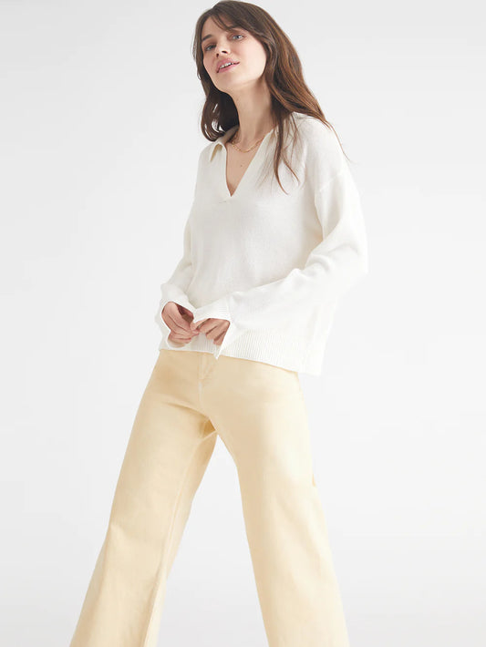 Maddi Collared V-Neck Sweater- Chalk