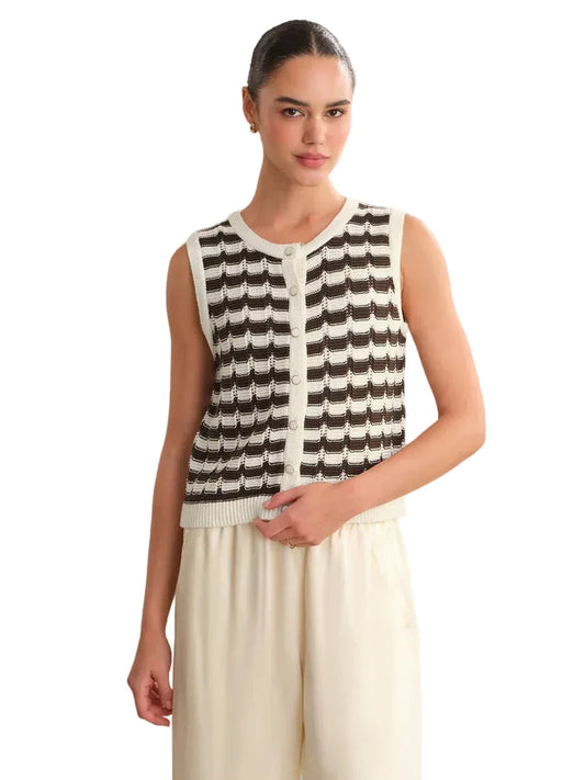 Isla Striped Button Front Vest- Chalk Combo