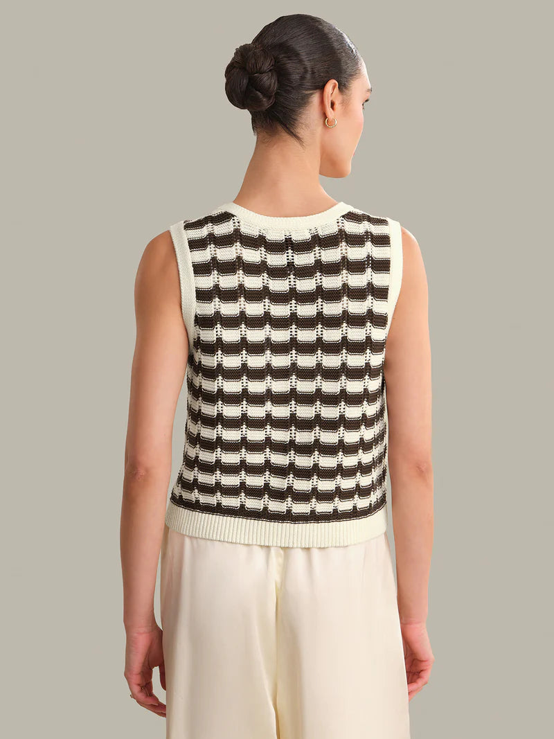 Isla Striped Button Front Vest- Chalk Combo