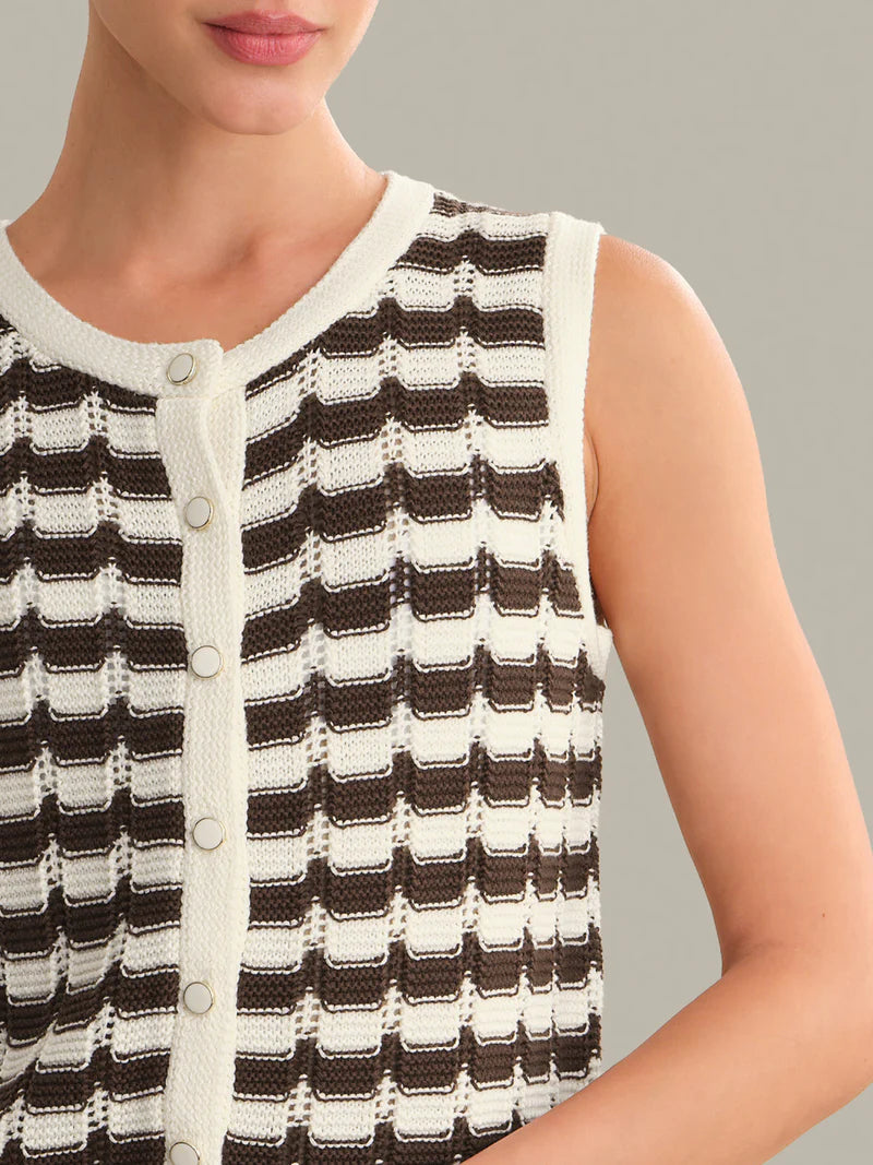 Isla Striped Button Front Vest- Chalk Combo