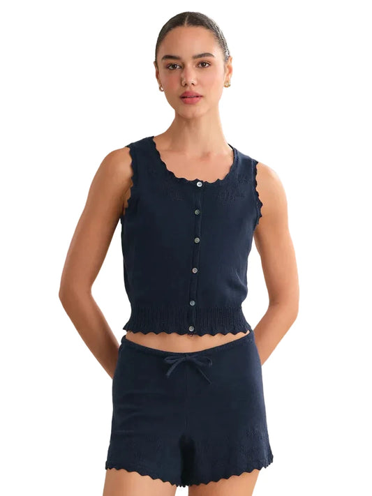 Valentina Button Down Top- Dark Blue