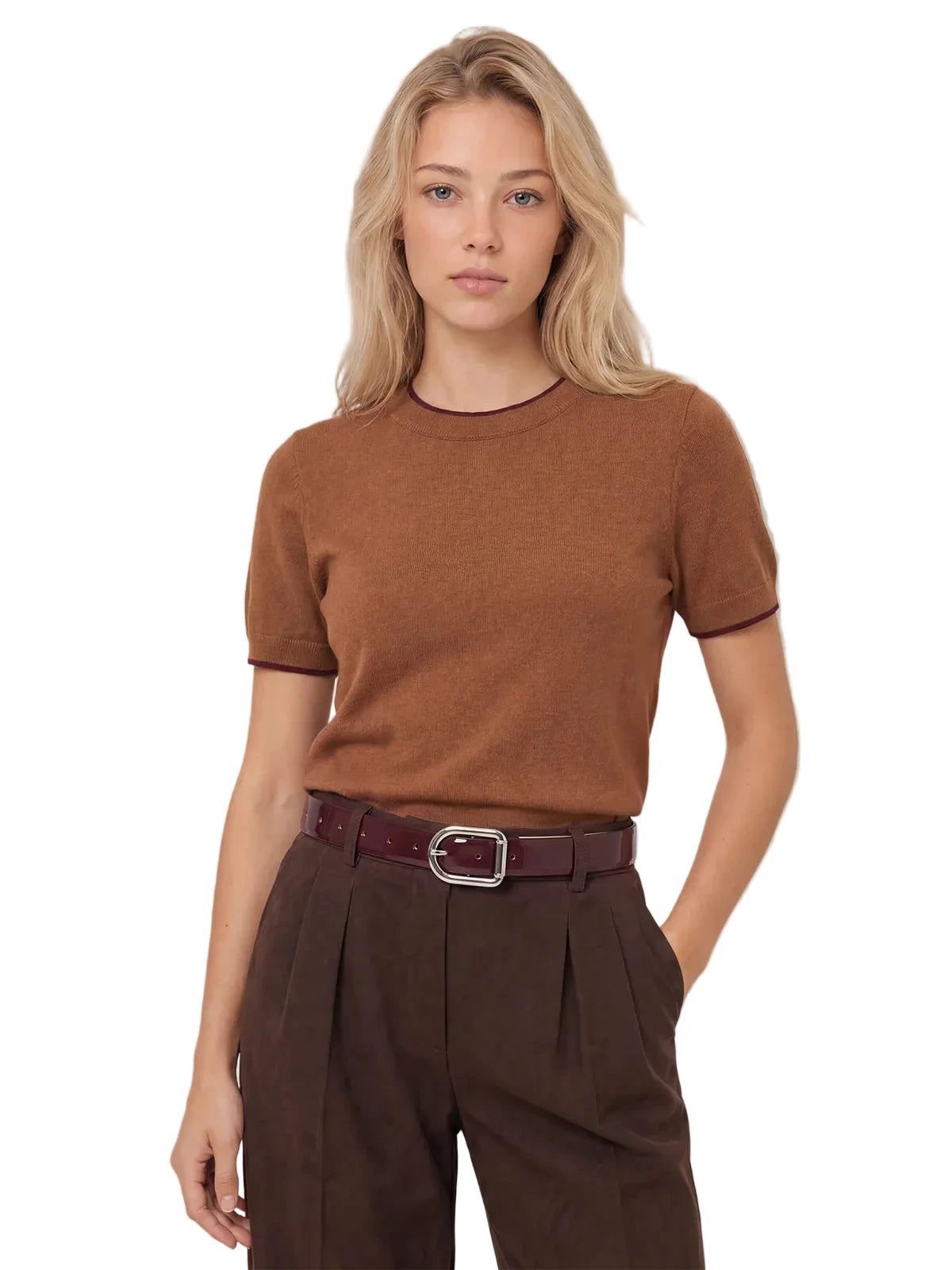 Aususta Double Layer Sweater Tee- Brown