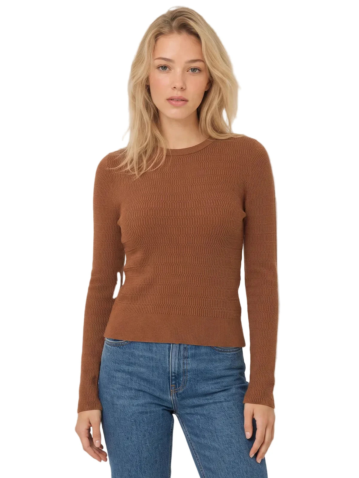 Leni Fitted Crewneck Sweater- Carob Brown