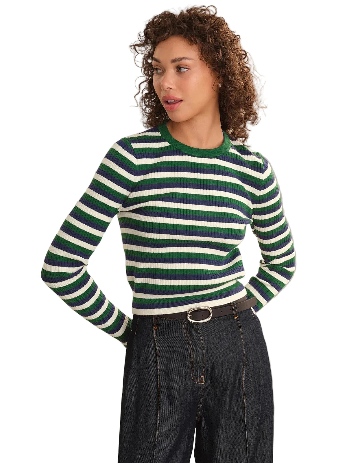 Callum Striped Rib Top- Juniper