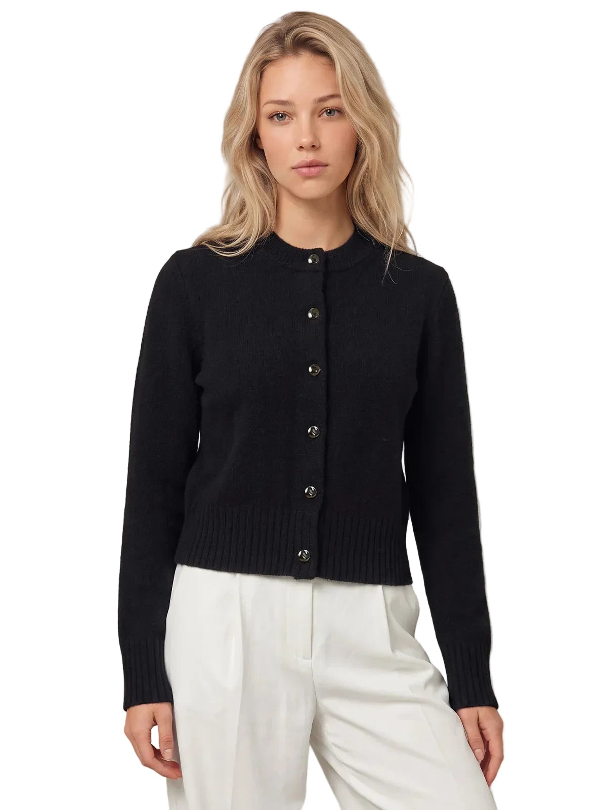 James Fuzzy Button Down Cardi- Black