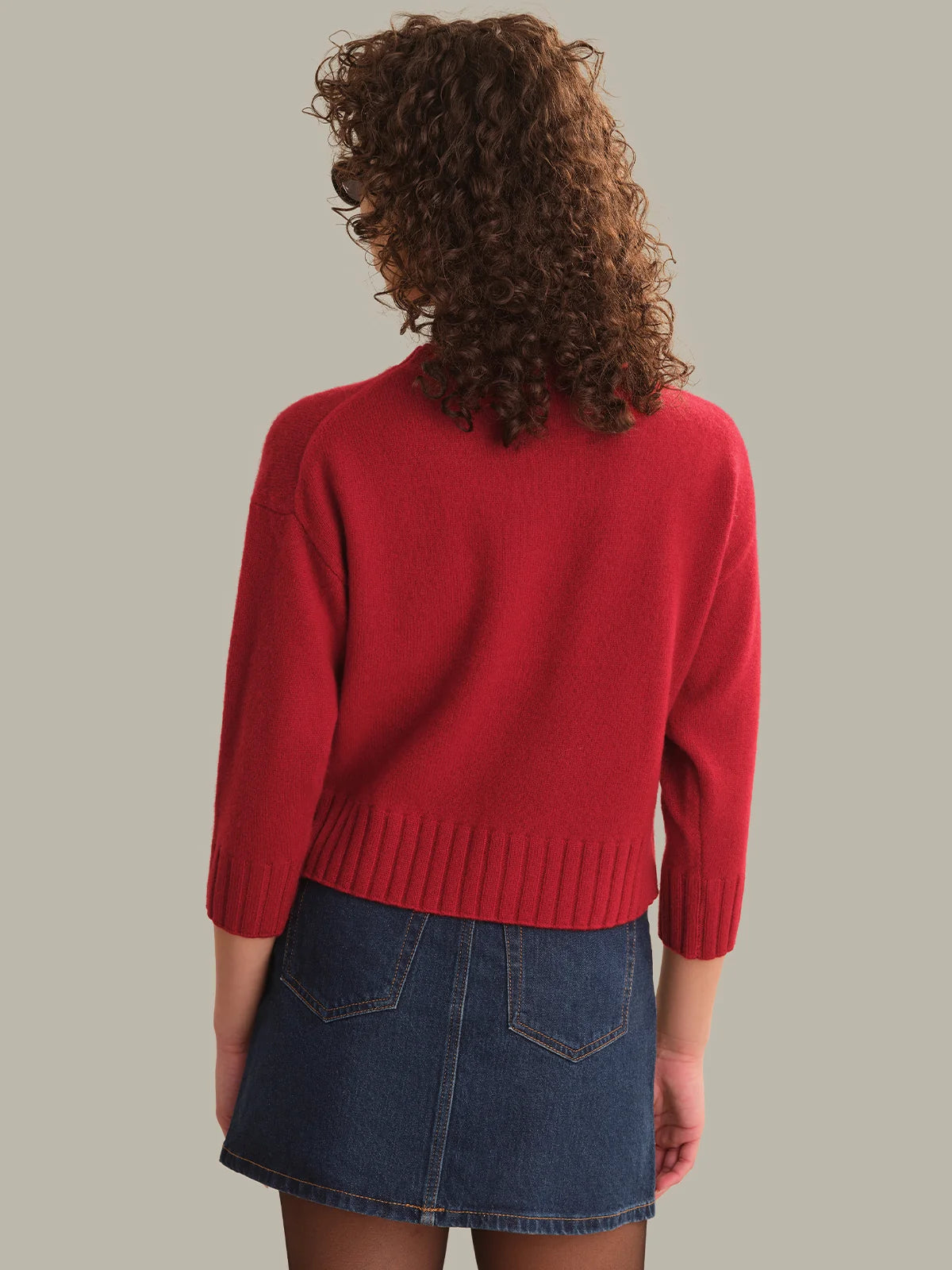 Ellis 3/4 Sleeve Cashmere Sweater- Red
