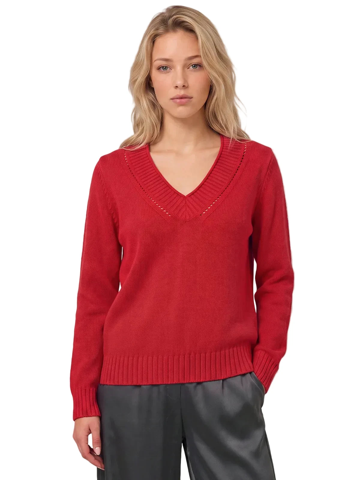 Virginia V-Neck Sweater- Red