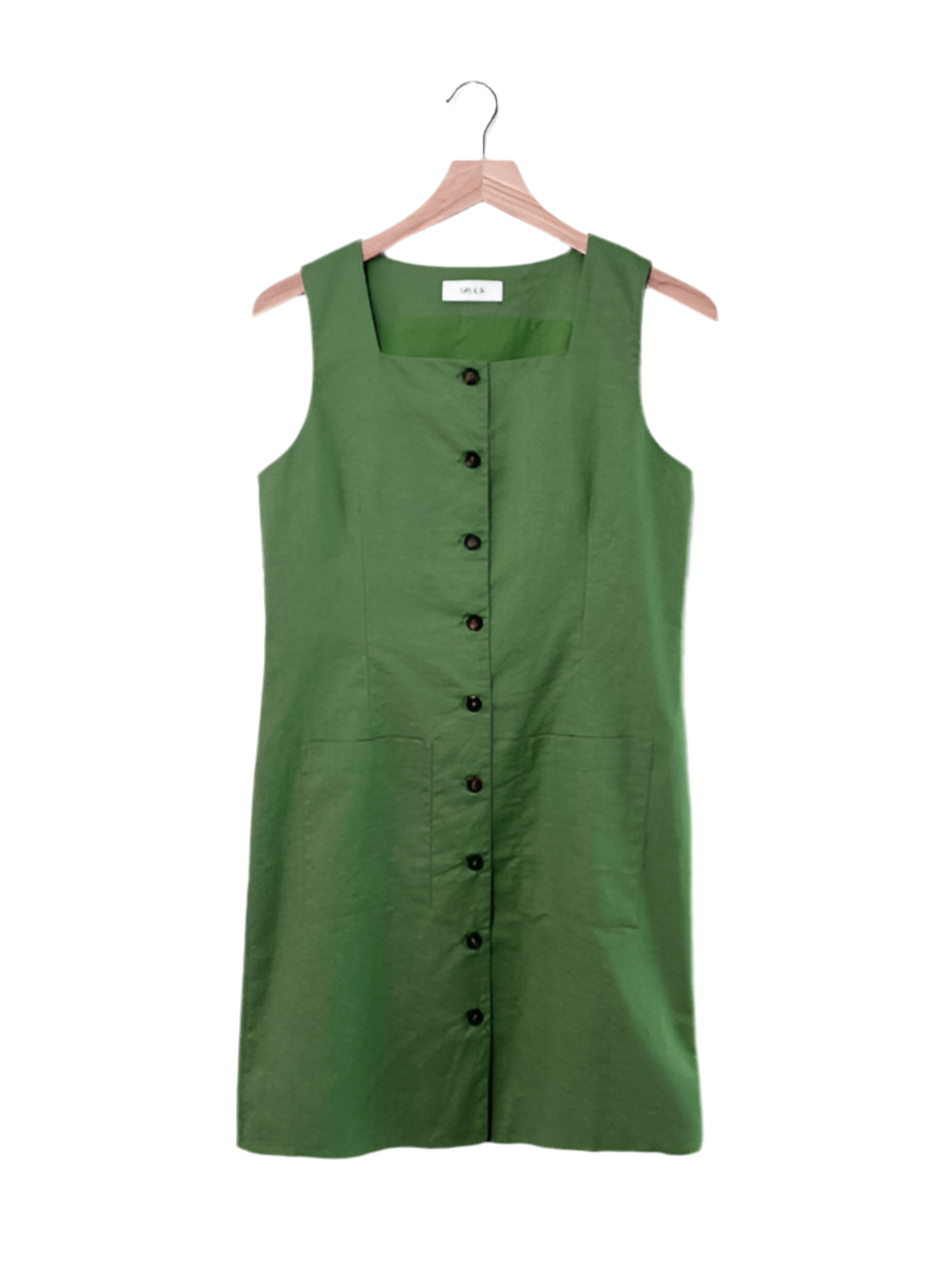 Siliani Button Front Mini Dress- Green