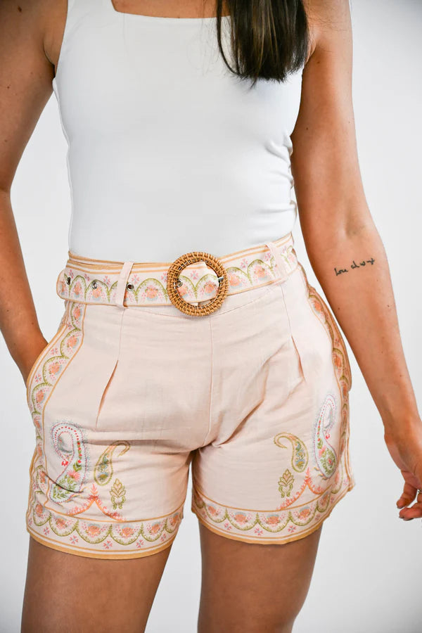Ciella Belted Short- Porcelain