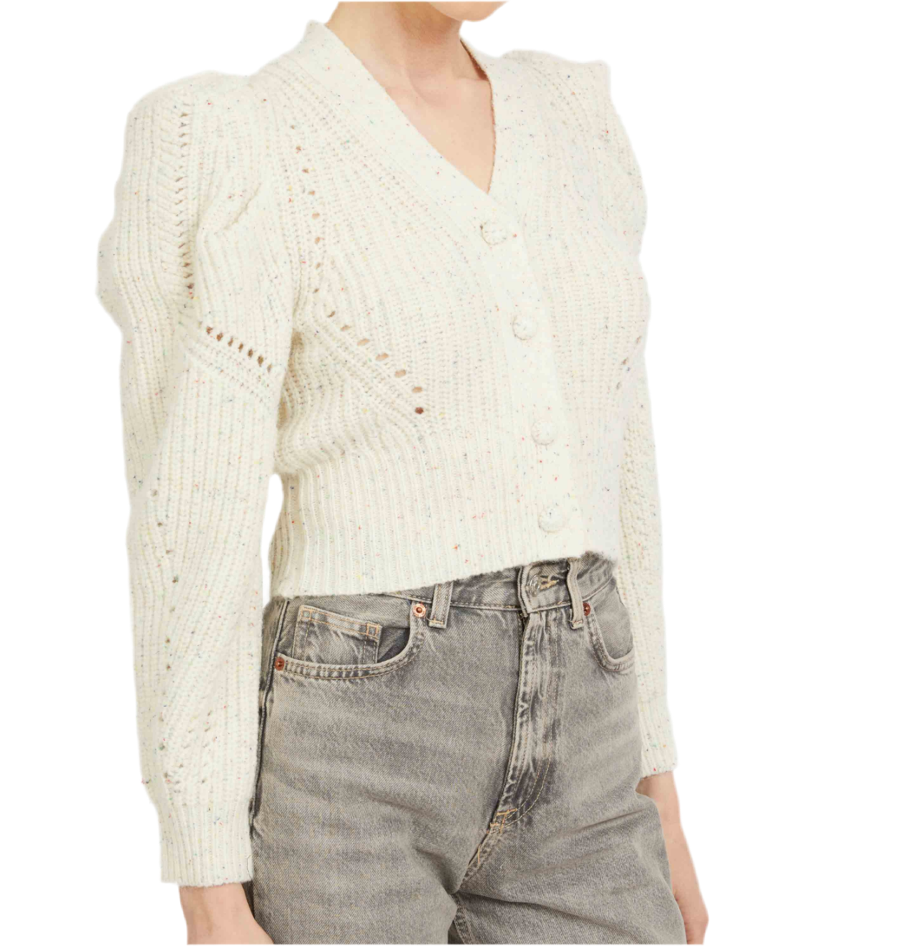 Audra Puff Shoulder Sweater- Antique White