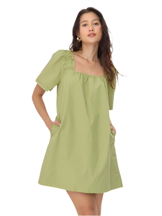 Nadia Square Neck Mini Dress- Sage