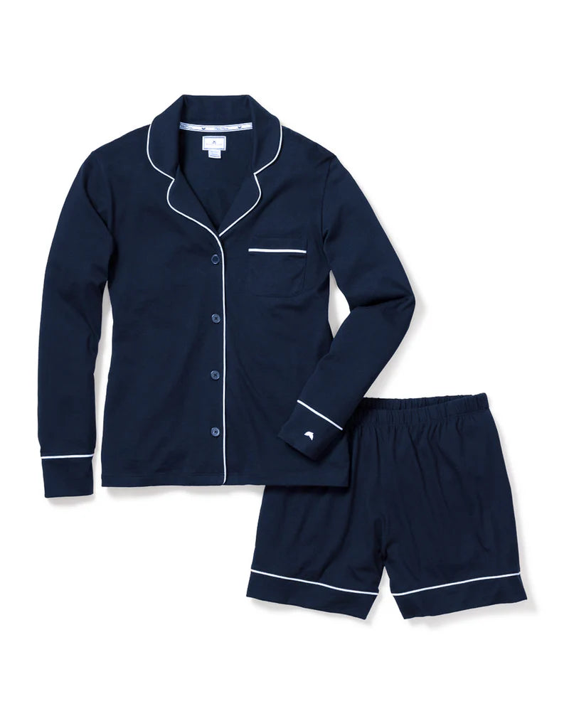Pima Long Sleeve Short Set in Navy