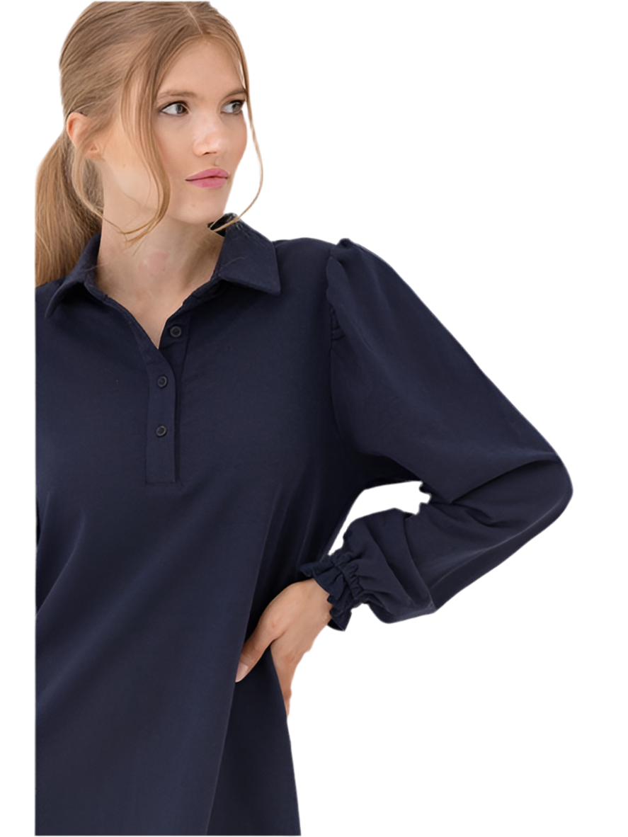 Kent Long Sleeve Collared Dress- Navy