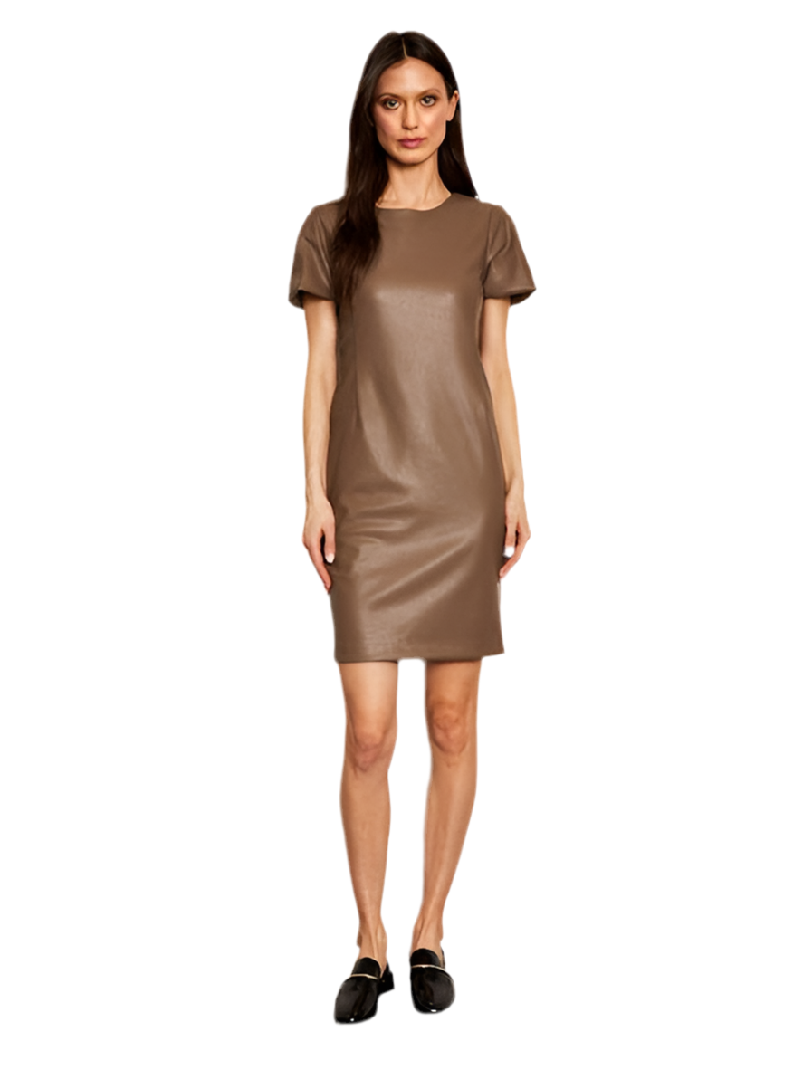 Lux Short Sleeve Faux Leather Dress