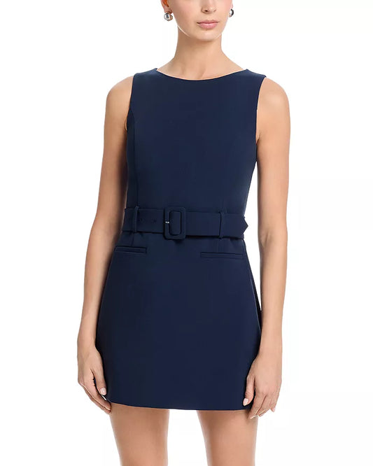 Azra Twill Belted Mini Dress- Marine