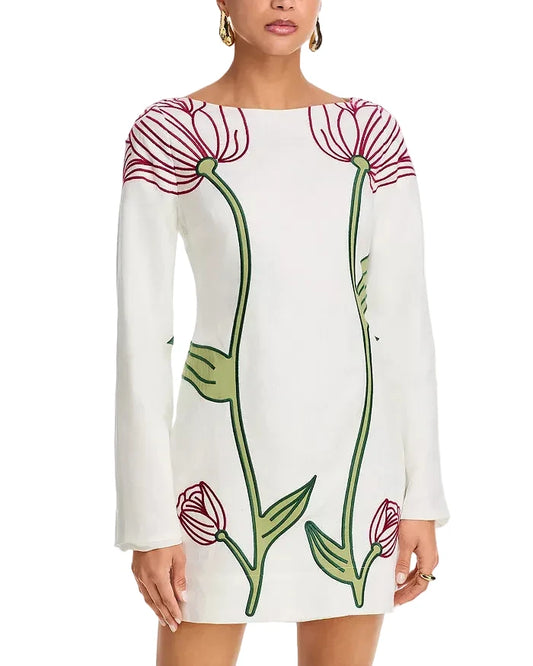 Flower Long Sleeve Mini Dress
