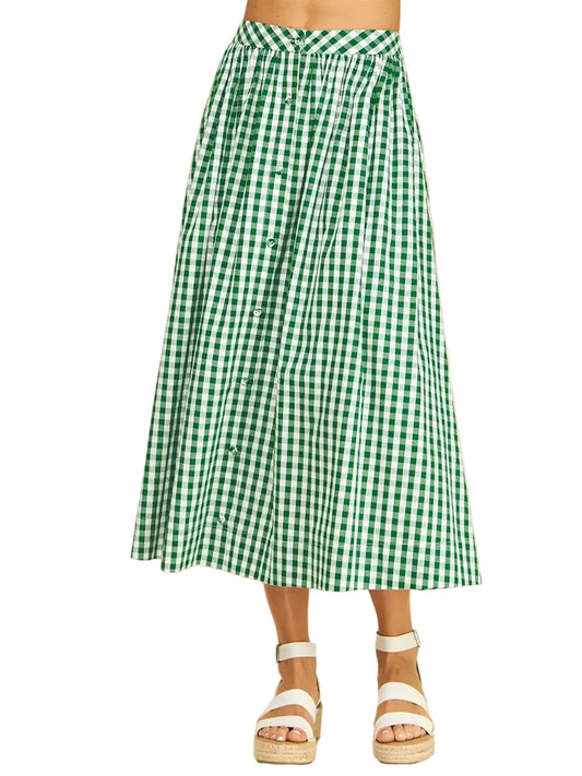 Gingham Button Down Skirt- Green